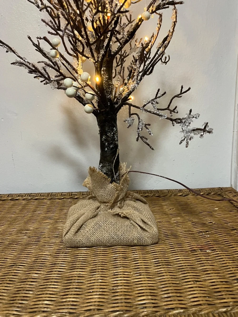West Elm. Nearly Natural Pre-Lit Twig Artificial Tree in Burlap Planter.  NWOT